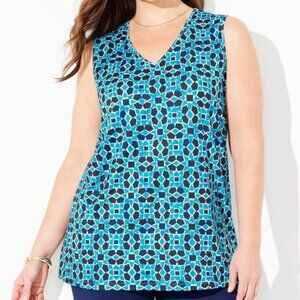 Catherines Anywear Jade/Navy Kaleidoscope Print Sleeveless Stretchy Tank -4X-NWT